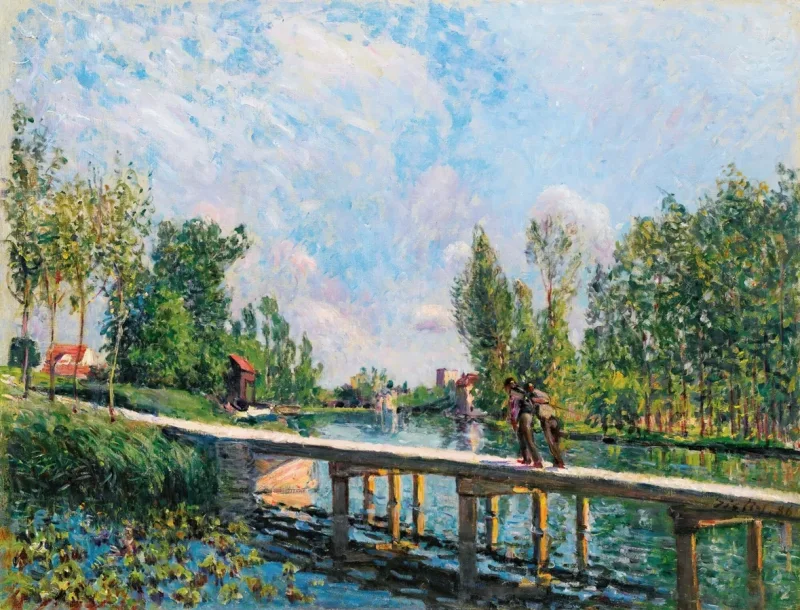 Alfred Sisley - Die Fußgängerbrücke, Leinpfad des Loing-Kanals 1886 | Giclée Kunstdruck gerahmt