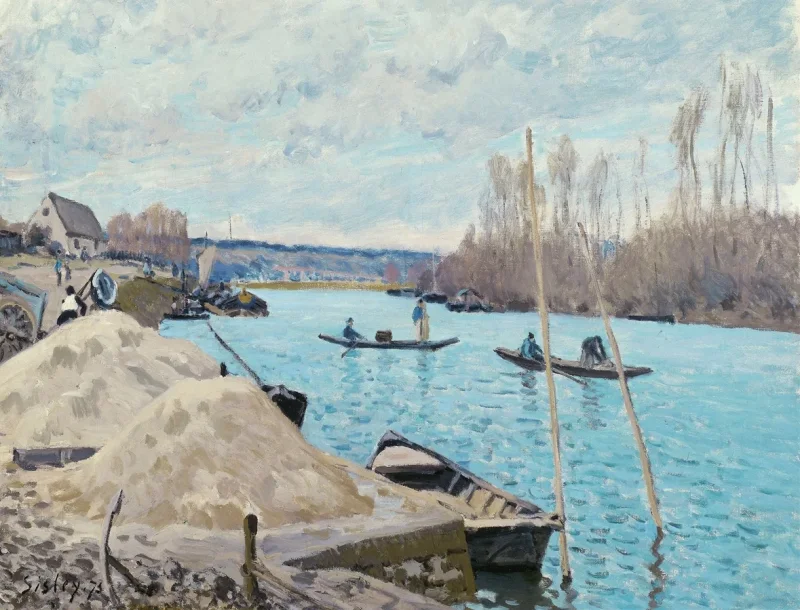 Alfred Sisley - Die Seine bei Port-Marly, Sandhaufen 1875 | Giclée Kunstdruck gerahmt