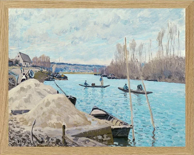 Alfred Sisley - Die Seine bei Port-Marly, Sandhaufen 1875 | Giclée Kunstdruck gerahmt