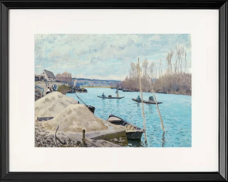 Alfred Sisley - Die Seine bei Port-Marly, Sandhaufen 1875 | Giclée Kunstdruck gerahmt