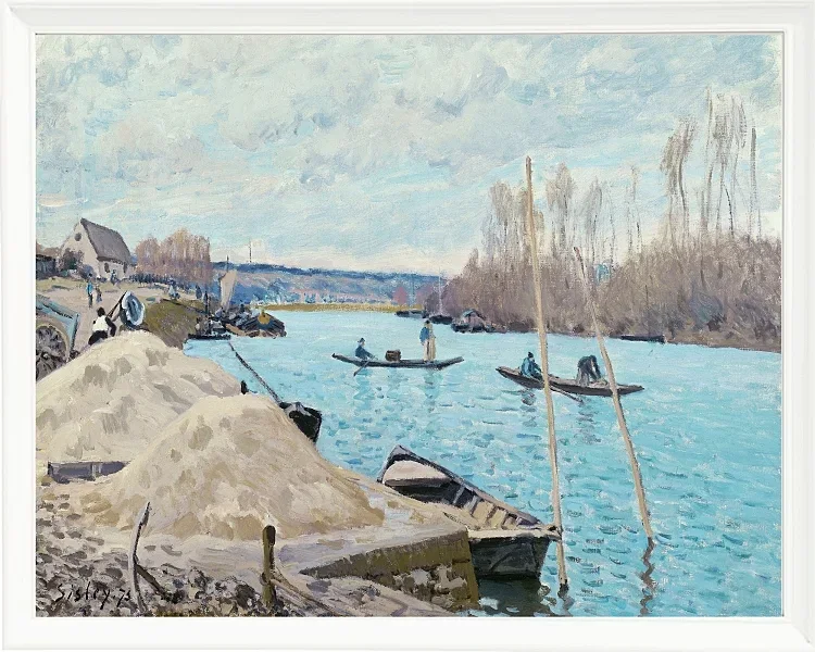 Alfred Sisley - Die Seine bei Port-Marly, Sandhaufen 1875 | Giclée Kunstdruck gerahmt