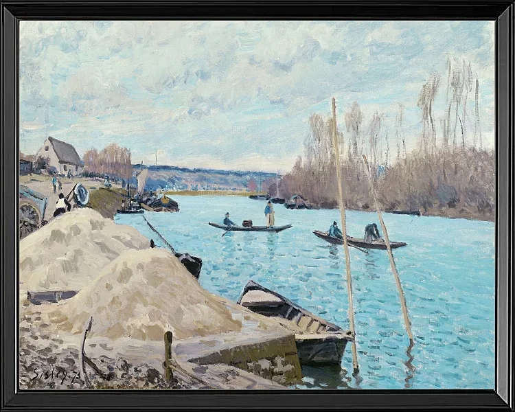 Alfred Sisley - Die Seine bei Port-Marly, Sandhaufen 1875 | Giclée Kunstdruck gerahmt