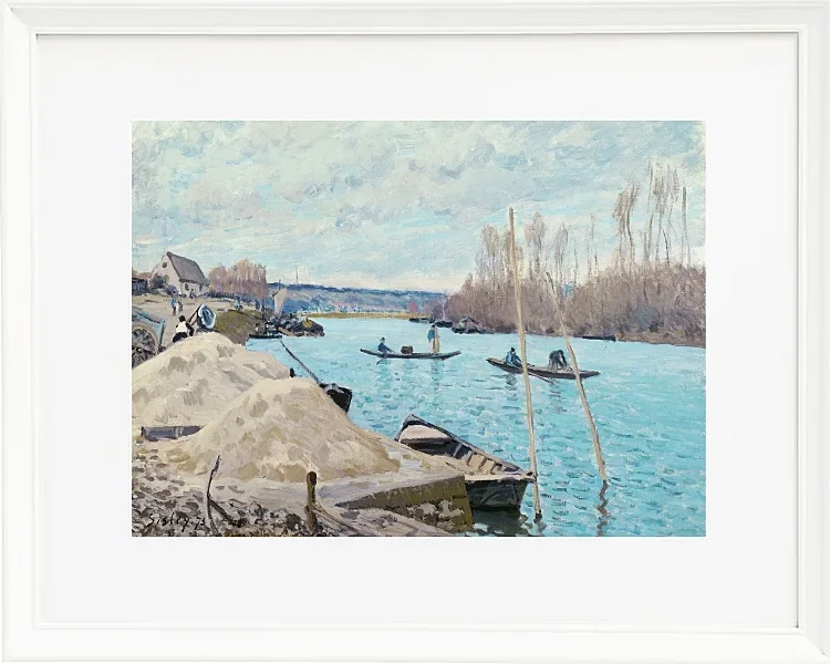 Alfred Sisley - Die Seine bei Port-Marly, Sandhaufen 1875 | Giclée Kunstdruck gerahmt
