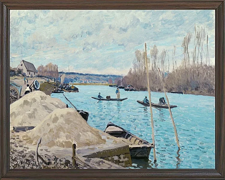 Alfred Sisley - Die Seine bei Port-Marly, Sandhaufen 1875 | Giclée Kunstdruck gerahmt