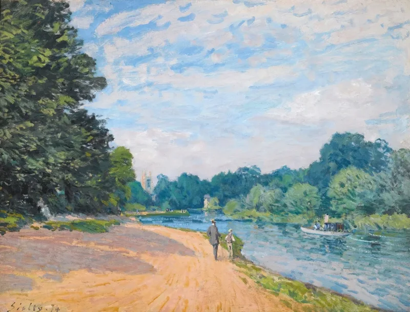 Alfred Sisley - Die Themse mit Hampton Church 1874 | Giclée Kunstdruck gerahmt
