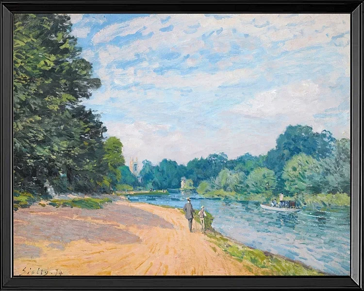 Alfred Sisley - Die Themse mit Hampton Church 1874 | Giclée Kunstdruck gerahmt