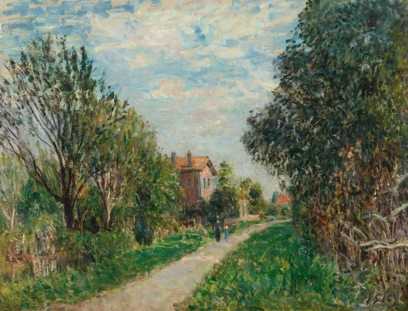 Alfred Sisley - Kvinde og barn på engstien, Sèvres 1879 | Indrammet giclée-kunsttryk