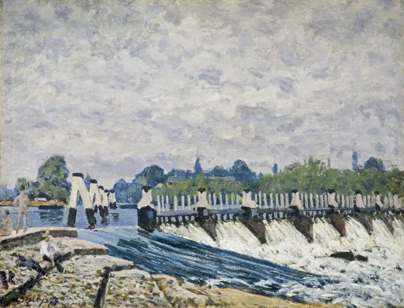 Alfred Sisley - Molesey Weir, Hampton Court 1874 | Giclée Kunstdruck gerahmt