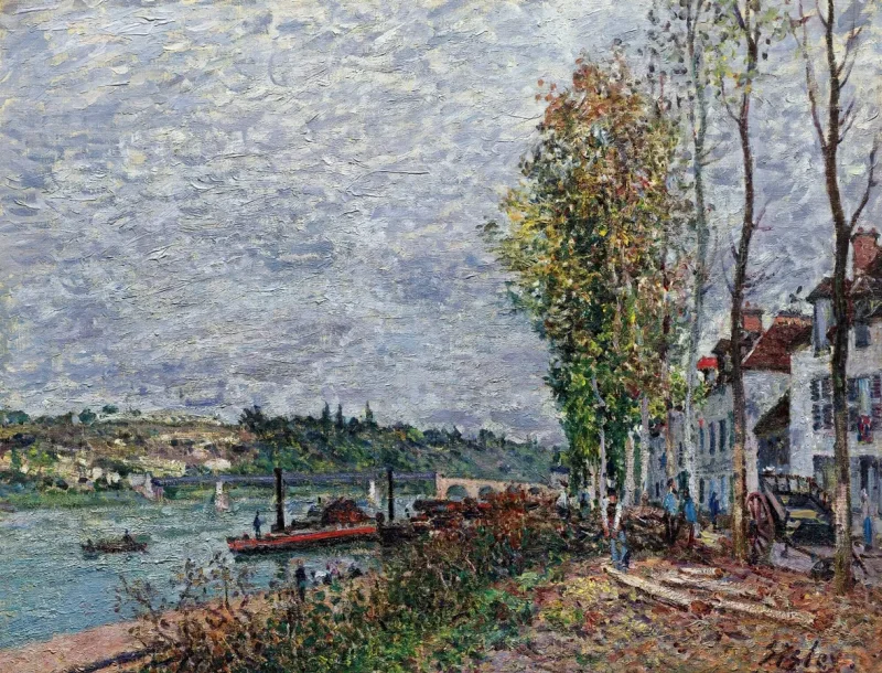 Alfred Sisley - Tågedag i Saint-Mammès 1880 | Indrammet giclée-kunsttryk