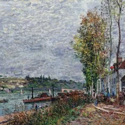 Alfred Sisley - Tågedag i Saint-Mammès 1880 | Indrammet giclée-kunsttryk