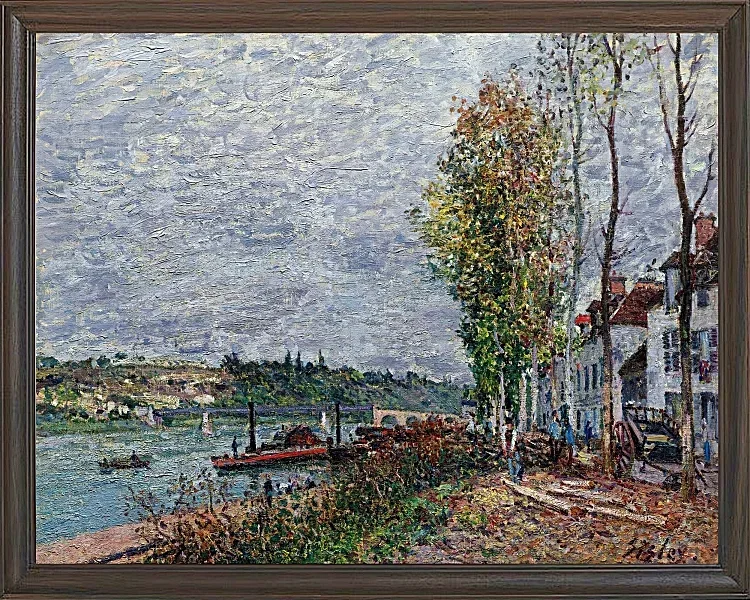 Alfred Sisley - Tågedag i Saint-Mammès 1880 | Indrammet giclée-kunsttryk