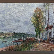 Alfred Sisley - Tågedag i Saint-Mammès 1880 | Indrammet giclée-kunsttryk