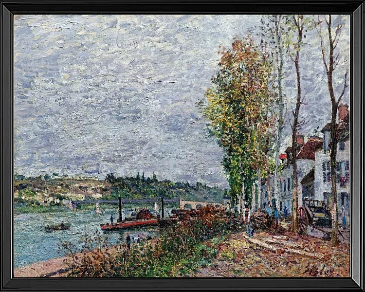 Alfred Sisley - Tågedag i Saint-Mammès 1880 | Indrammet giclée-kunsttryk