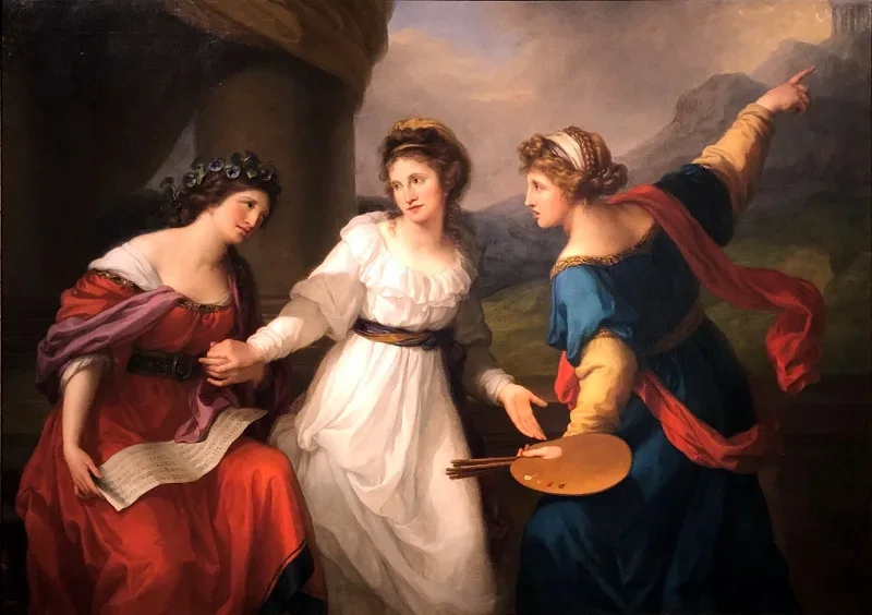 Angelica Kauffman | Selvportræt i krydsfeltet mellem musik og maleri - 1794 | Indrammet kunsttryk | Klassicisme | formida