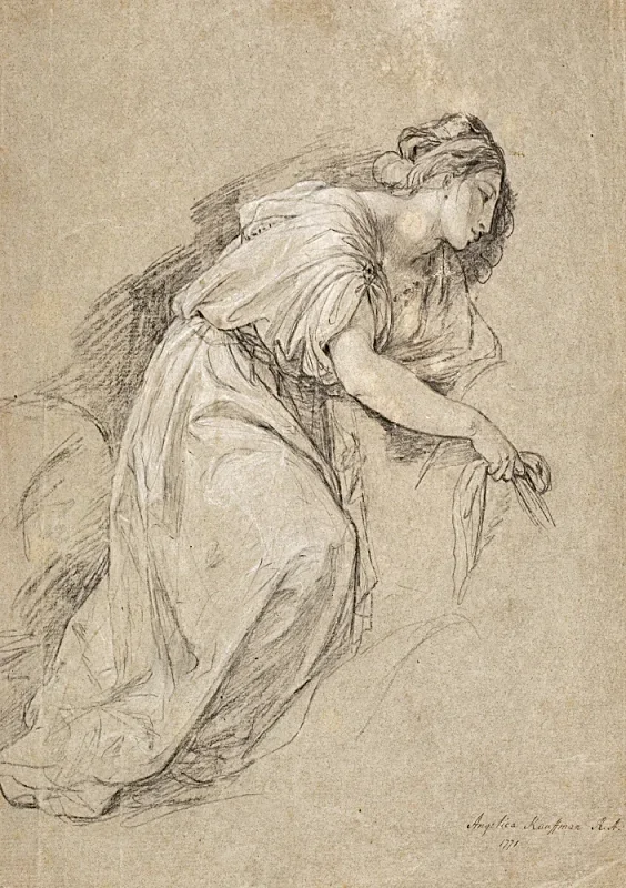 Angelica Kauffman | Studie af en knælende kvinde i profil - 1771 | Indrammet kunsttryk | Klassicisme | formida