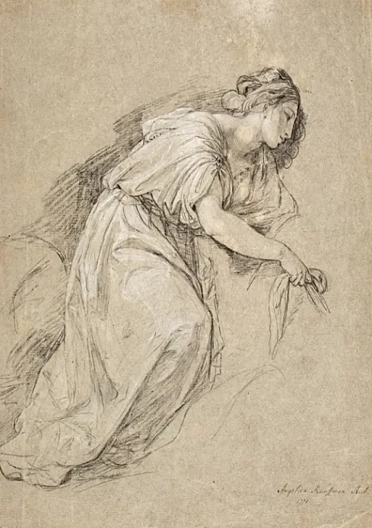 Angelica Kauffman | Studie af en knælende kvinde i profil - 1771 | Indrammet kunsttryk | Klassicisme | formida