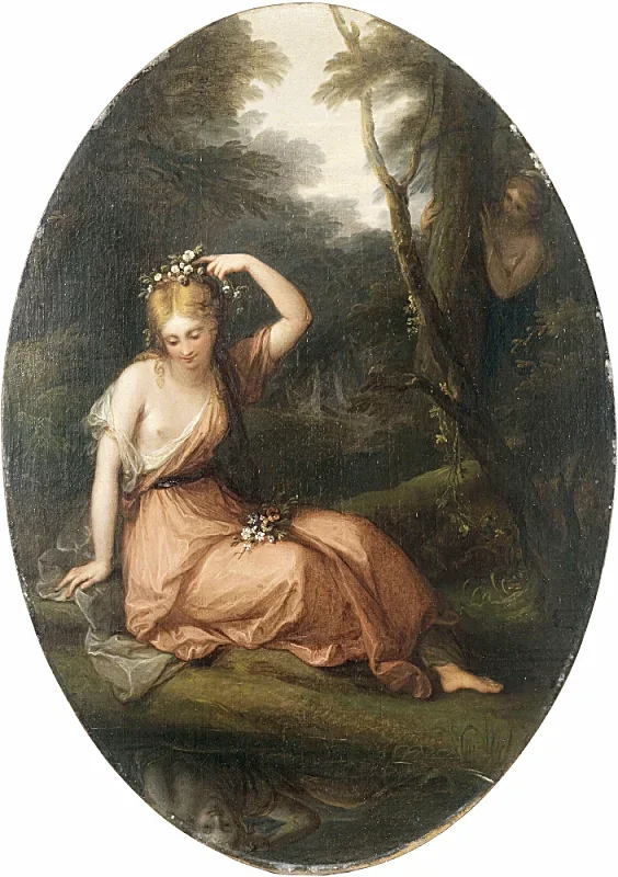 Angelica Kauffman | Silvia, der pynter sig selv med blomster - 1778 | Indrammet kunsttryk | Klassicisme | formida