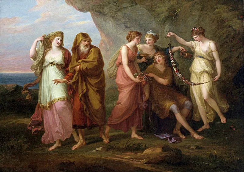 Angelica Kauffman | Telemachus og Calypso-nymferne - 1782 | Indrammet kunsttryk | Klassicisme | formida
