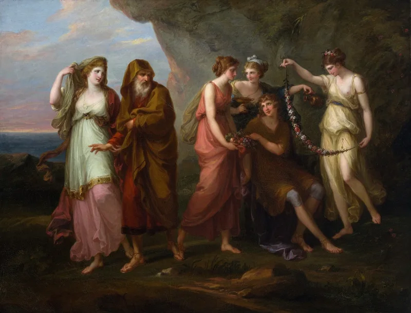 Angelica Kauffman – Telemachos und die Nymphen von Calypso 1782 | Giclée Kunstdruck gerahmt