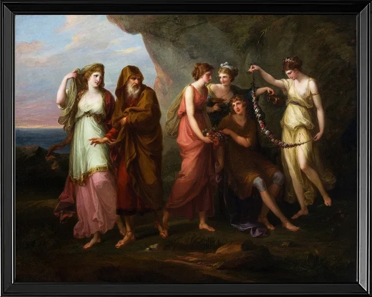 Angelica Kauffman – Telemachos und die Nymphen von Calypso 1782 | Giclée Kunstdruck gerahmt