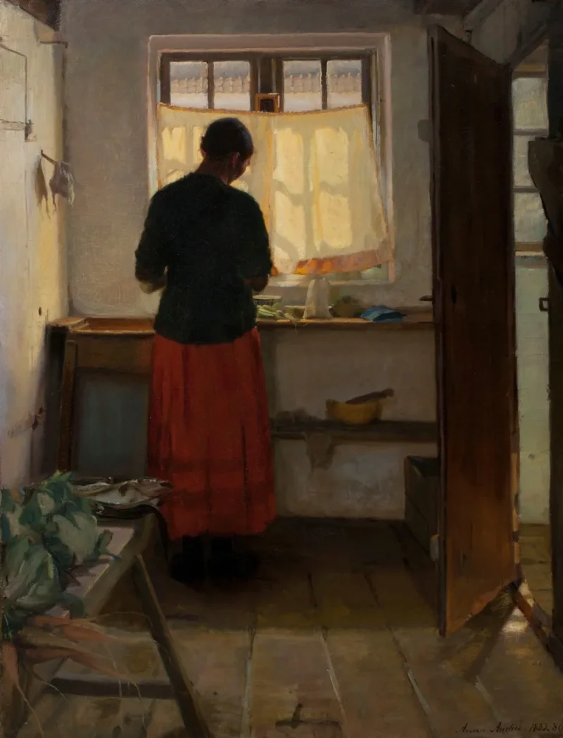 Anna Ancher - Das Dienstmädchen in der Küche 1883 | Giclée Kunstdruck gerahmt