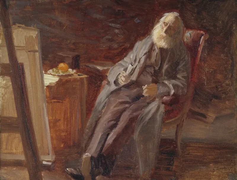 Anna Ancher - Der Maler Vilhelm Kyhn raucht seine Pfeife 1903 | Giclée Kunstdruck gerahmt