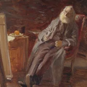 Anna Ancher - Der Maler Vilhelm Kyhn raucht seine Pfeife 1903 | Giclée Kunstdruck gerahmt