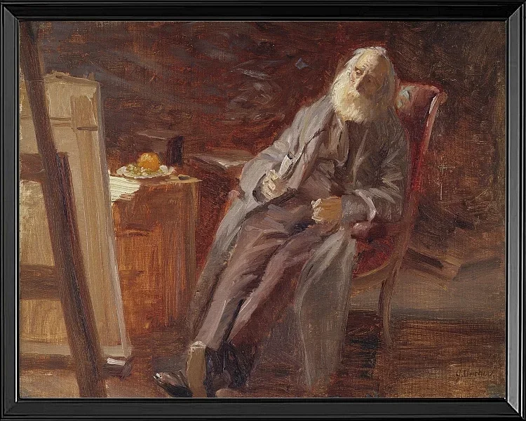 Anna Ancher - Der Maler Vilhelm Kyhn raucht seine Pfeife 1903 | Giclée Kunstdruck gerahmt