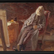 Anna Ancher - Der Maler Vilhelm Kyhn raucht seine Pfeife 1903 | Giclée Kunstdruck gerahmt