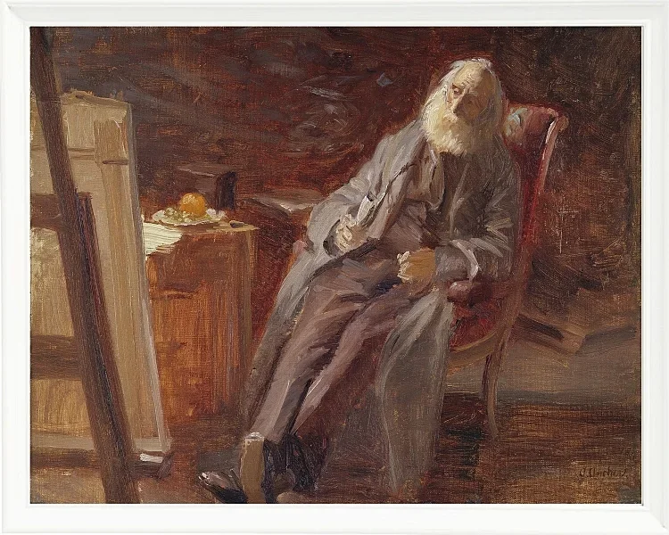 Anna Ancher - Der Maler Vilhelm Kyhn raucht seine Pfeife 1903 | Giclée Kunstdruck gerahmt