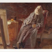 Anna Ancher - Der Maler Vilhelm Kyhn raucht seine Pfeife 1903 | Giclée Kunstdruck gerahmt