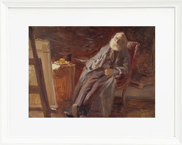 Anna Ancher - Der Maler Vilhelm Kyhn raucht seine Pfeife 1903 | Giclée Kunstdruck gerahmt