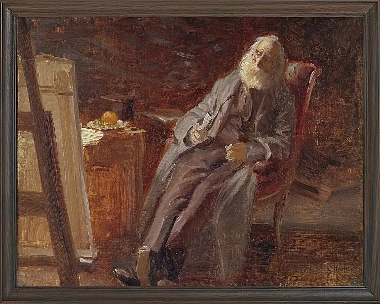 Anna Ancher - Der Maler Vilhelm Kyhn raucht seine Pfeife 1903 | Giclée Kunstdruck gerahmt