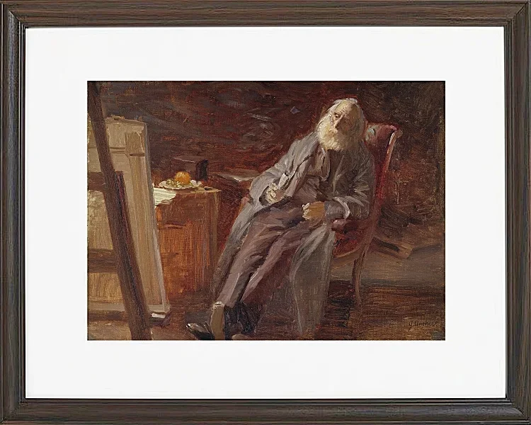 Anna Ancher - Der Maler Vilhelm Kyhn raucht seine Pfeife 1903 | Giclée Kunstdruck gerahmt
