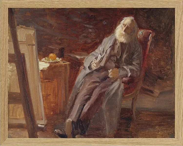 Anna Ancher - Der Maler Vilhelm Kyhn raucht seine Pfeife 1903 | Giclée Kunstdruck gerahmt
