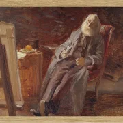 Anna Ancher - Der Maler Vilhelm Kyhn raucht seine Pfeife 1903 | Giclée Kunstdruck gerahmt