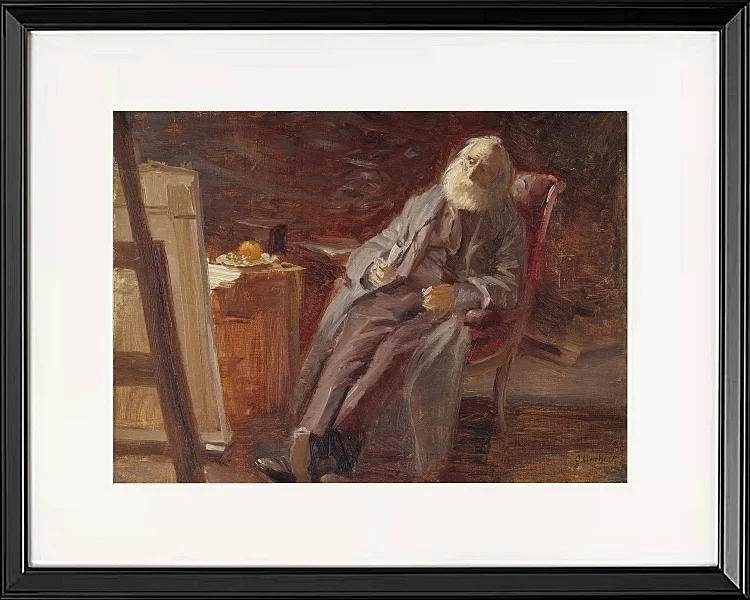 Anna Ancher - Der Maler Vilhelm Kyhn raucht seine Pfeife 1903 | Giclée Kunstdruck gerahmt