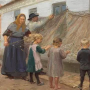 Anna Ancher - Die Fischernetze reinigen 1911 | Giclée Kunstdruck gerahmt