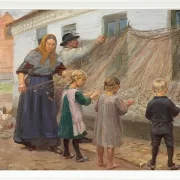 Anna Ancher - Die Fischernetze reinigen 1911 | Giclée Kunstdruck gerahmt
