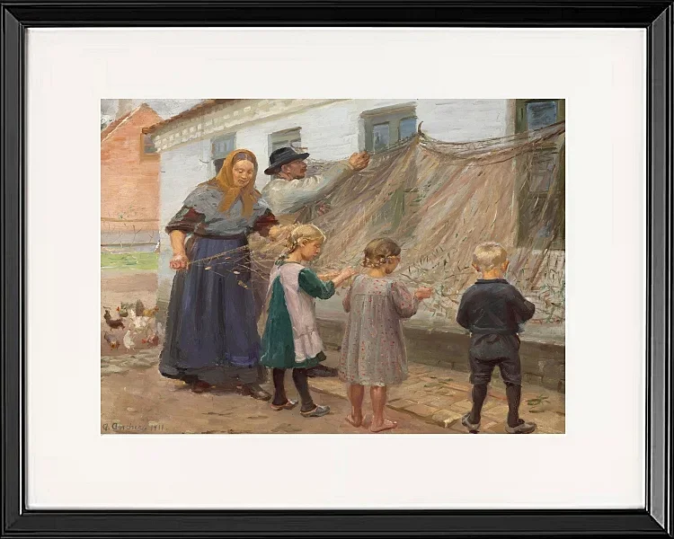 Anna Ancher - Die Fischernetze reinigen 1911 | Giclée Kunstdruck gerahmt