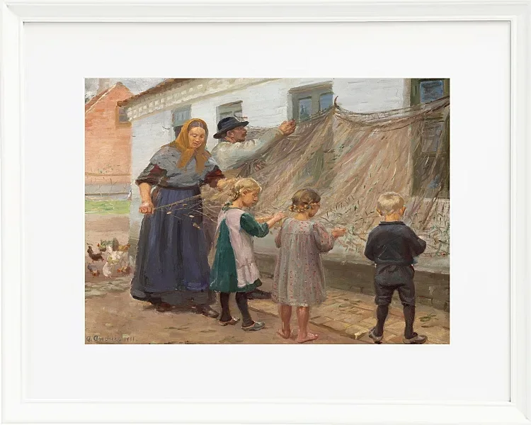 Anna Ancher - Die Fischernetze reinigen 1911 | Giclée Kunstdruck gerahmt