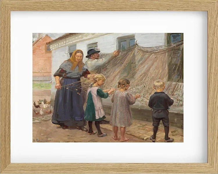 Anna Ancher - Die Fischernetze reinigen 1911 | Giclée Kunstdruck gerahmt