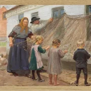Anna Ancher - Die Fischernetze reinigen 1911 | Giclée Kunstdruck gerahmt