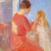 Anna Ancher - Die Mutter flechtet dem Kind die Haare 1882 | Giclée Kunstdruck gerahmt