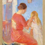 Anna Ancher - Die Mutter flechtet dem Kind die Haare 1882 | Giclée Kunstdruck gerahmt