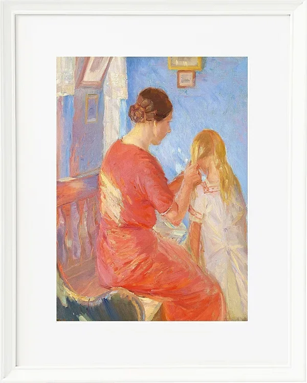 Anna Ancher - Die Mutter flechtet dem Kind die Haare 1882 | Giclée Kunstdruck gerahmt