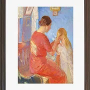 Anna Ancher - Die Mutter flechtet dem Kind die Haare 1882 | Giclée Kunstdruck gerahmt