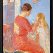 Anna Ancher - Die Mutter flechtet dem Kind die Haare 1882 | Giclée Kunstdruck gerahmt