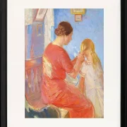 Anna Ancher - Die Mutter flechtet dem Kind die Haare 1882 | Giclée Kunstdruck gerahmt
