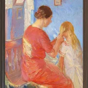 Anna Ancher - Die Mutter flechtet dem Kind die Haare 1882 | Giclée Kunstdruck gerahmt